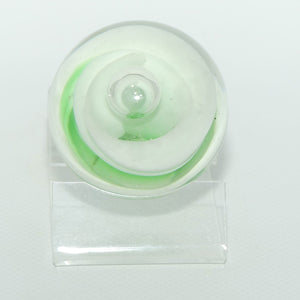 Green Swirl and Controlled Bubble design Art Glass paperweight | Small