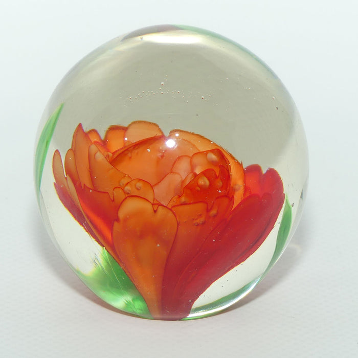 Orange Flower design Art Glass paperweight | Medium