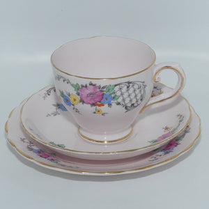 Tuscan Fine English Bone China Pink Floral and Lace trio