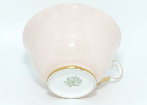 Tuscan Fine English Bone China Pink and Gilt Swirl trio | Fancy handle | Yellow Interior