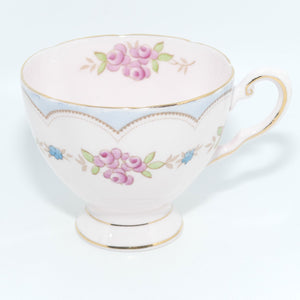 Tuscan Fine English Bone China Pretty Pink Rosebuds trio | Blue trim | large plate