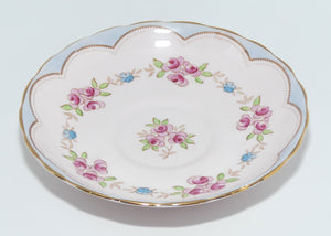 Tuscan Fine English Bone China Pretty Pink Rosebuds trio | Blue trim | large plate