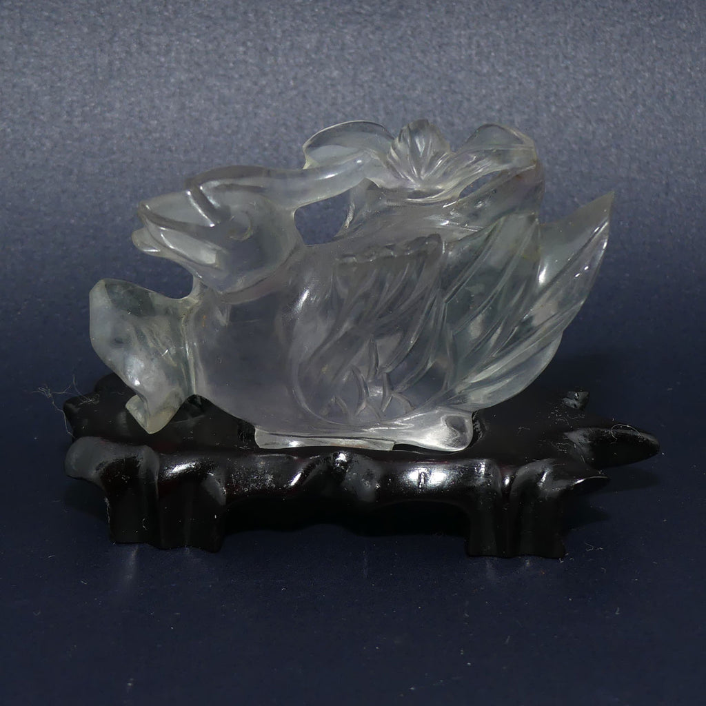 Mid 20th Century Chinese carved Rock Crystal bird on stand