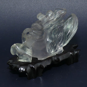 Mid 20th Century Chinese carved Rock Crystal bird on stand