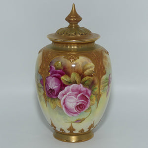 Royal Worcester hand painted Roses tall lidded pot pourri | 169 shape | signed HH Price