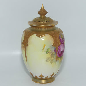Royal Worcester hand painted Roses tall lidded pot pourri | 169 shape | signed HH Price