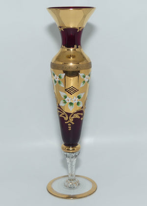 Bohemian Ruby Glass vase | Gilt and Hand Enamelled Floral