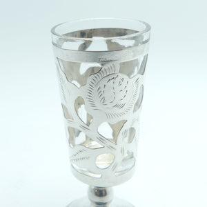 Set of 6 Mexican Sterling Silver figured floral overlay on glass | Shot glasses