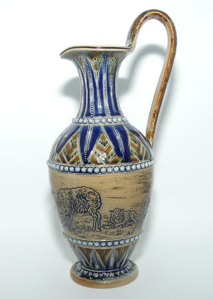 Doulton Lambeth Hannah Barlow stoneware sheep ewer with applied snowflake rosettes and beads and high handle