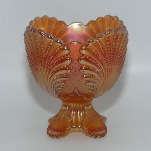 Dugan Marigold Carnival Glass Beaded Shell bowl on 4 Splay Shell Feet