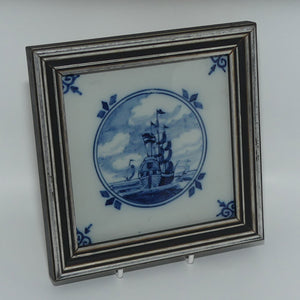 Delft Holland Blue and White Ship framed tile