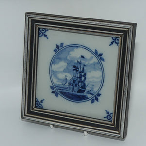 Delft Holland Blue and White Ship framed tile