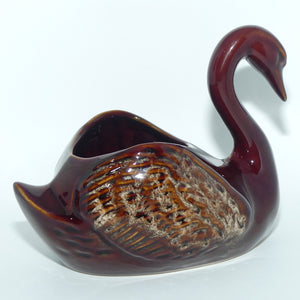 Australian Pottery | Deep Brown and Mottled Glaze Swan vase