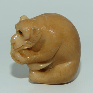 Japanese Carved Tagua Nut | Monkey Okimono
