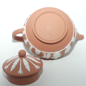 Wedgwood Jasper | White on Terracotta tea pot depicting Grecian Maidens