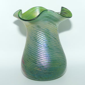 Fritz Heckert Austria Art Nouveau Glass Changeant Ribbed and Twisted Vase by Otto Thamm