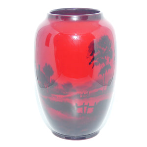 Royal Doulton Flambe ovoid vase | Country Cottages and Lake | signed Fred Moore