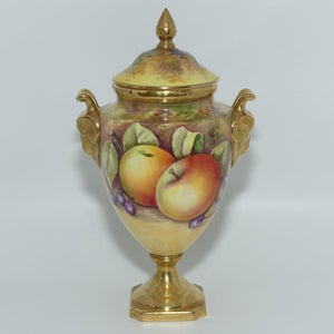 Coalport Hand Painted Fruit Urn #1 | Satyr Handles | signed N Lear