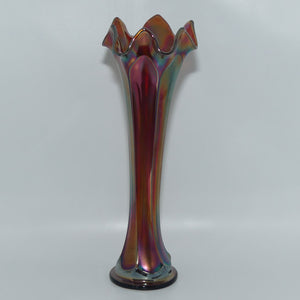 Dark Plum Marigold Carnival Glass vase | 24cm | possibly Fenton