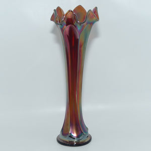 Dark Plum Marigold Carnival Glass vase | 24cm | possibly Fenton