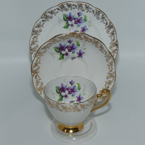 Roslyn Bone China Violets and Gilt pattern | Pretty Floral trio