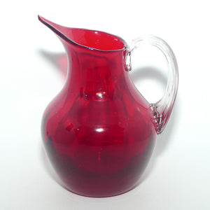 Vintage Whitefriars Ruby Glass pointed spout jug | Reeded Handle