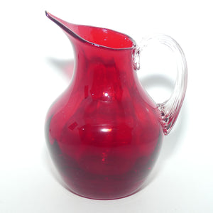 Vintage Whitefriars Ruby Glass pointed spout jug | Reeded Handle