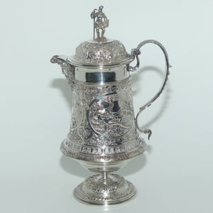 John Grinsell and Sons Silver Plate Heavily decorated Wine Jug with motto Patientia Solertia Nolvi