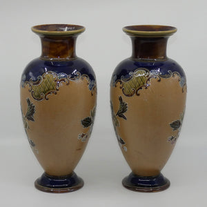 Doulton Slaters pair of stoneware foliage and flowers vases | stamped 1411 