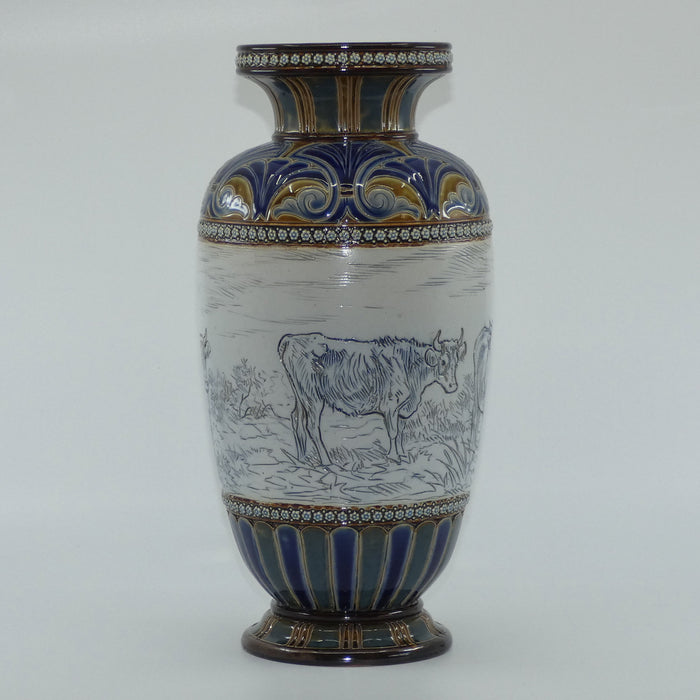 Doulton Lambeth Hannah Barlow stoneware vase depicting 4 cattle