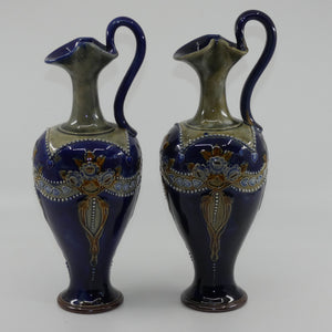 royal-doulton-pair-of-stoneware-ewers-with-applied-flowers-hearts-and-dots-stamped-7018