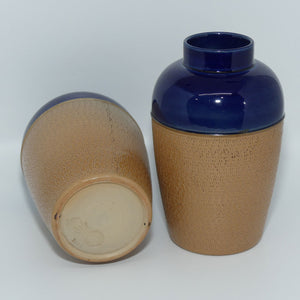 Royal Doulton pair of small stoneware vases with stippled finish | Blue tops | 7360