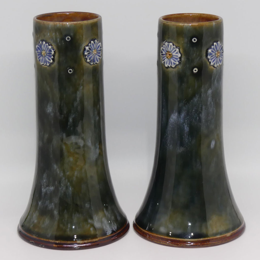 royal-doulton-stoneware-mottled-green-and-applied-flower-pair-of-vases