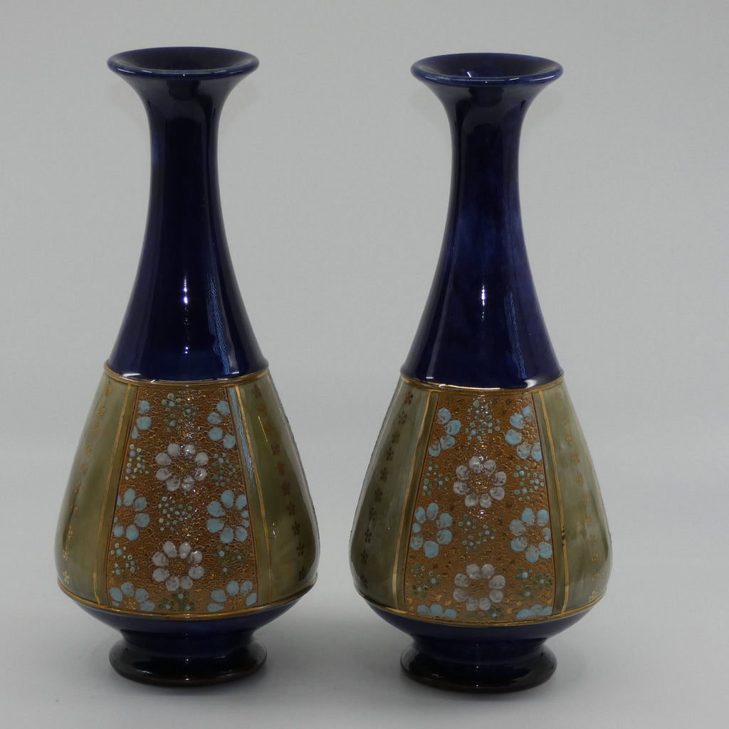 royal-doulton-pair-of-stoneware-vases-with-blue-green-white-enamelled-flowers-and-gilt-highlights-stamped-8334-2