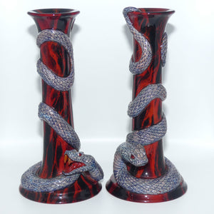 BA23 - BA24 Royal Doulton Burslem Artwares Flambe | Panya Snake and Puning Snake candlestick set | boxed