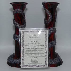 BA23 - BA24 Royal Doulton Burslem Artwares Flambe | Panya Snake and Puning Snake candlestick set | boxed