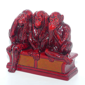 BA64 Royal Doulton Burslem Artwares Flambe Three Wise Monkeys