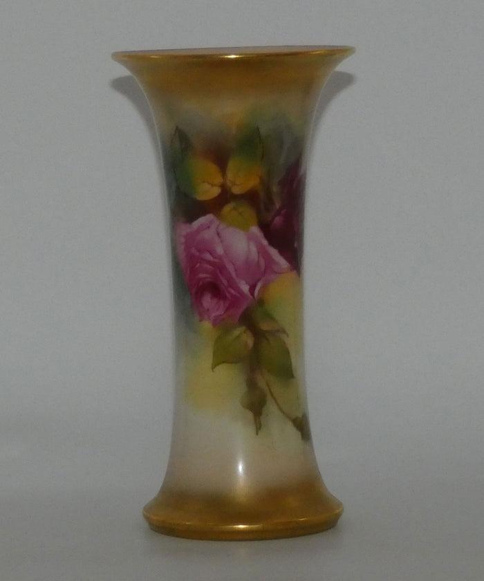Royal Worcester hand painted Roses G923 trumpet vase (Blake)