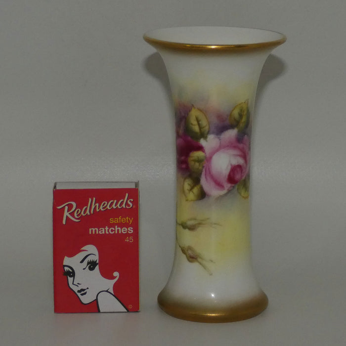 Royal Worcester hand painted and gilt Roses trumpet vase (Fairsey)