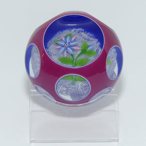 John Deacons Scotland Lampwork Floral Spray on Lace | Facetted Overlay small paperweight