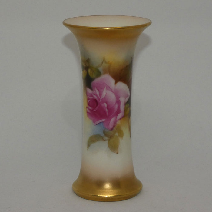 Royal Worcester hand painted roses small trumpet vase (Hunt)