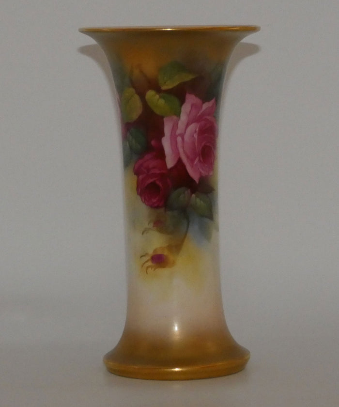 Royal Worcester hand painted Roses very tall G923 trumpet vase (Hunt)