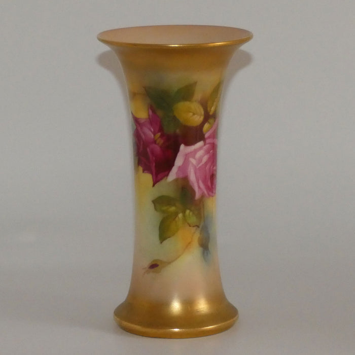 Royal Worcester hand painted roses tall trumpet vase (Hunt)