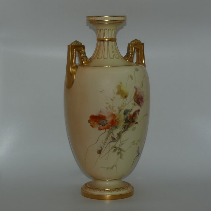 Royal Worcester Blush Ivory hand painted huge table centrepiece depicting flowers, butterflies, snails and a dragonfly (Raby)