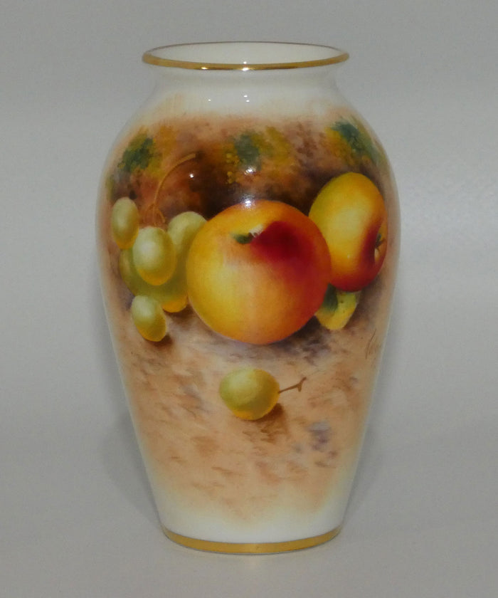 Royal Worcester hand painted Fruit tapering shape miniature vase (Roberts)