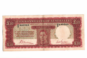 1940 R58F Commonwealth of Australia 10 Pound | Sheehan McFarlane | V3 440369 | EF