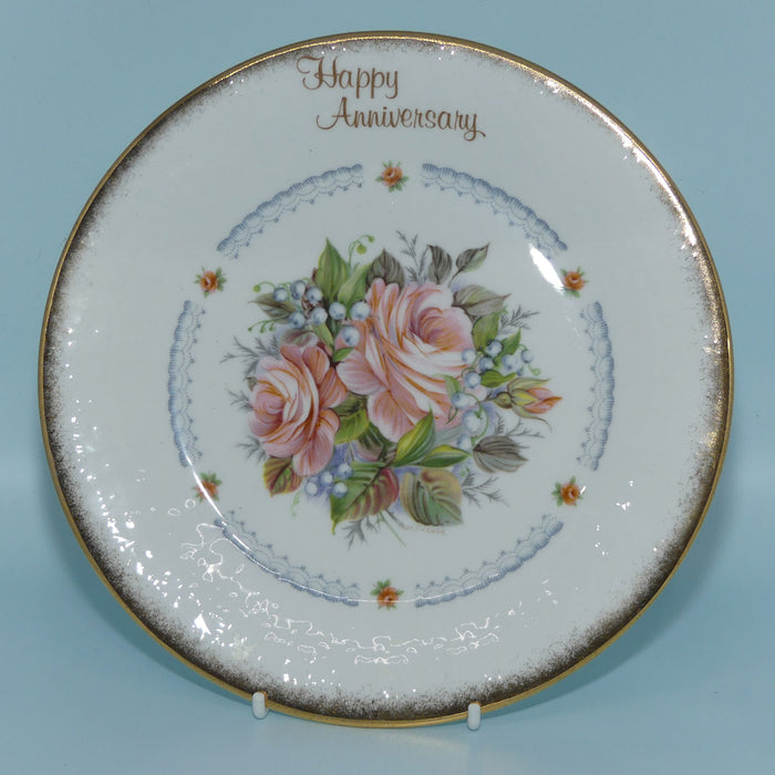 Royal Vale floral Happy Anniversary plate | signed AM Turner