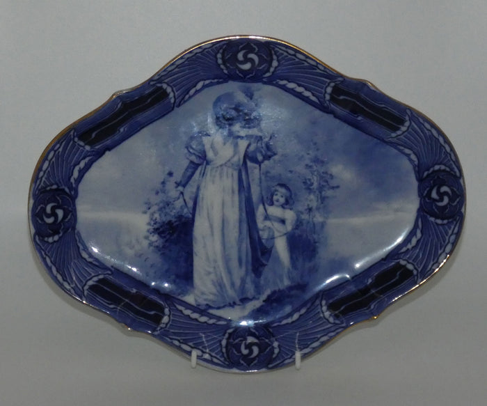 Royal Doulton Blue Childrens Aubrey pattern border diamond shape serving plate D1680 (Woman with child holding cloak)