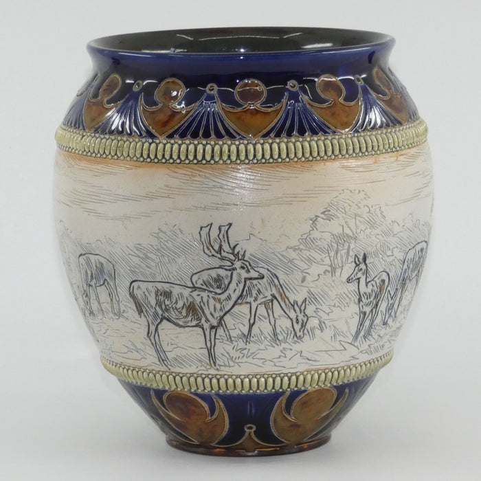 Doulton Lambeth Hannah Barlow stoneware jardiniere with deers and stags