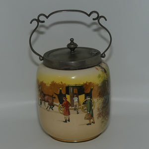 Royal Doulton Coaching Days biscuit barrel | mechanical EP lid and fancy handle D2716